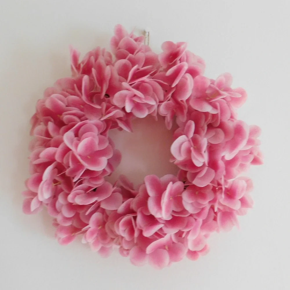 Pink Hydrangea Mini Wreath, Cabinet, Mirror, Fireplace‎ Mantel, Wall Decor